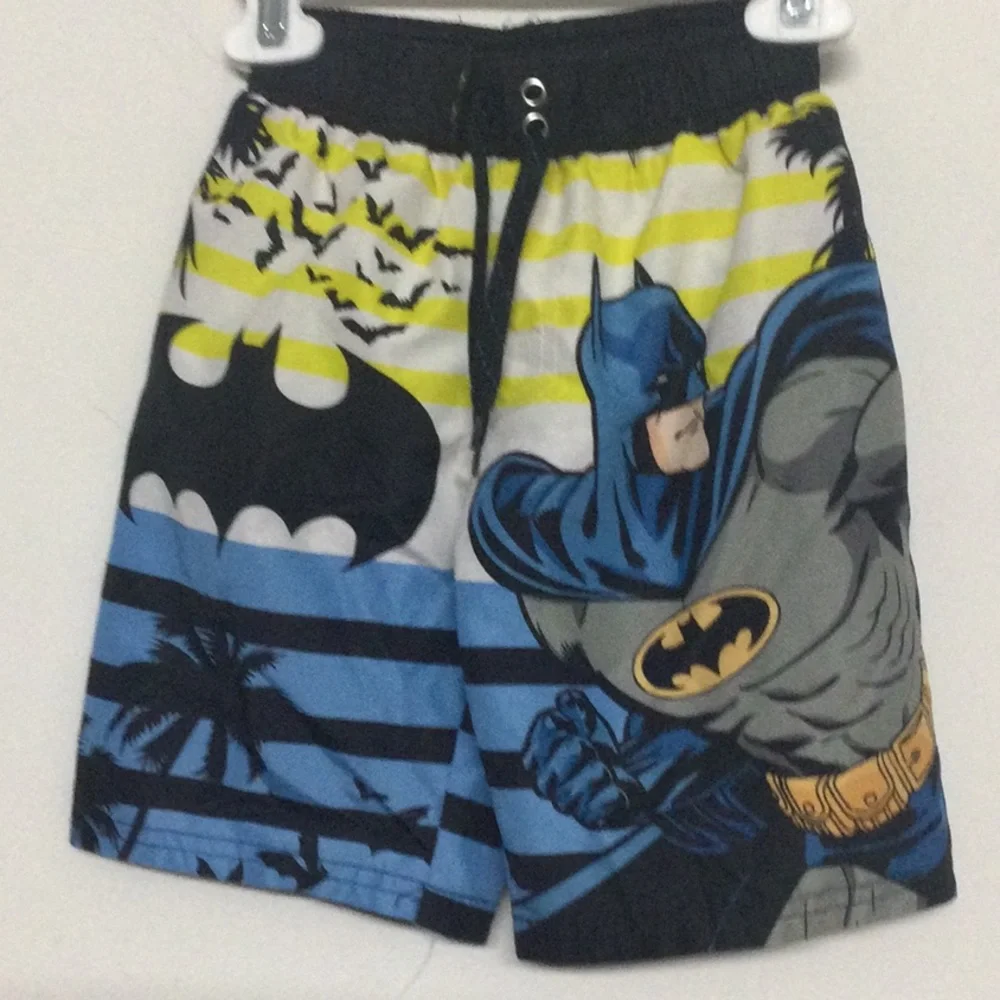 🌞 Batman swimming trunks DC comics blue & yellow palm trees boy size 4